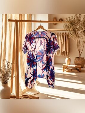 Exit MediumNative Print Multi Colored Open Front Polyester Rayon SpandexCardigan